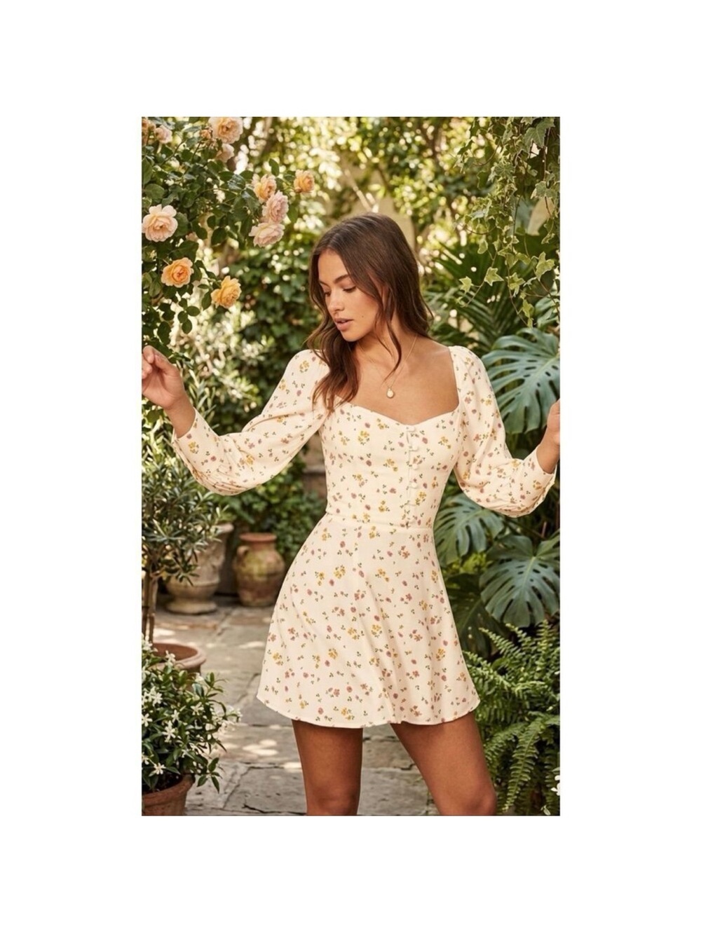 Reformation Lumiere Mini Dress Bellagio Floral Cream Size 4